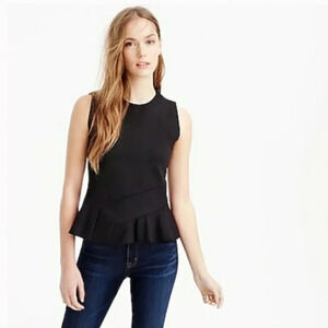J. Crew Structured Flutter Hem Peplum Sleeveless Top size Small in Black